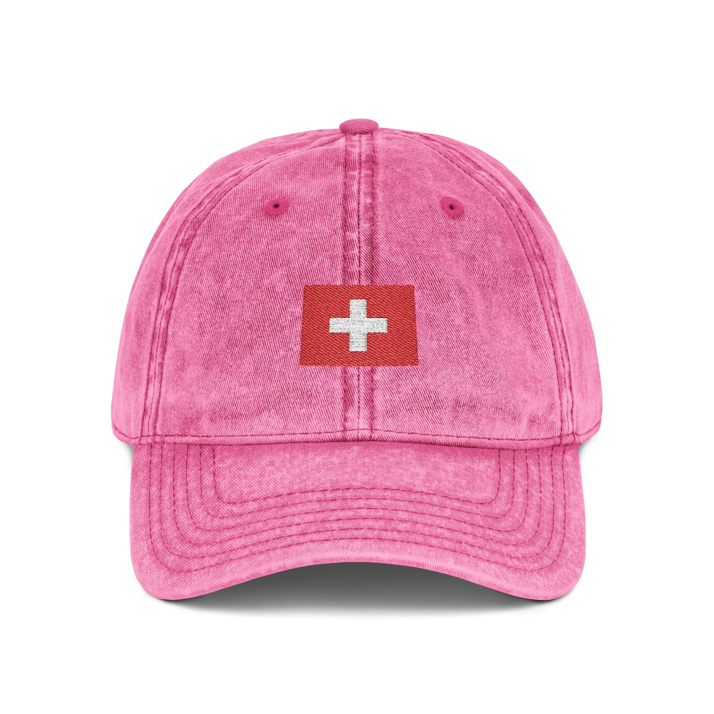Red Vintage Embroidered Cross Cap - Washed Baseball Hat Hats Printify One size Pink