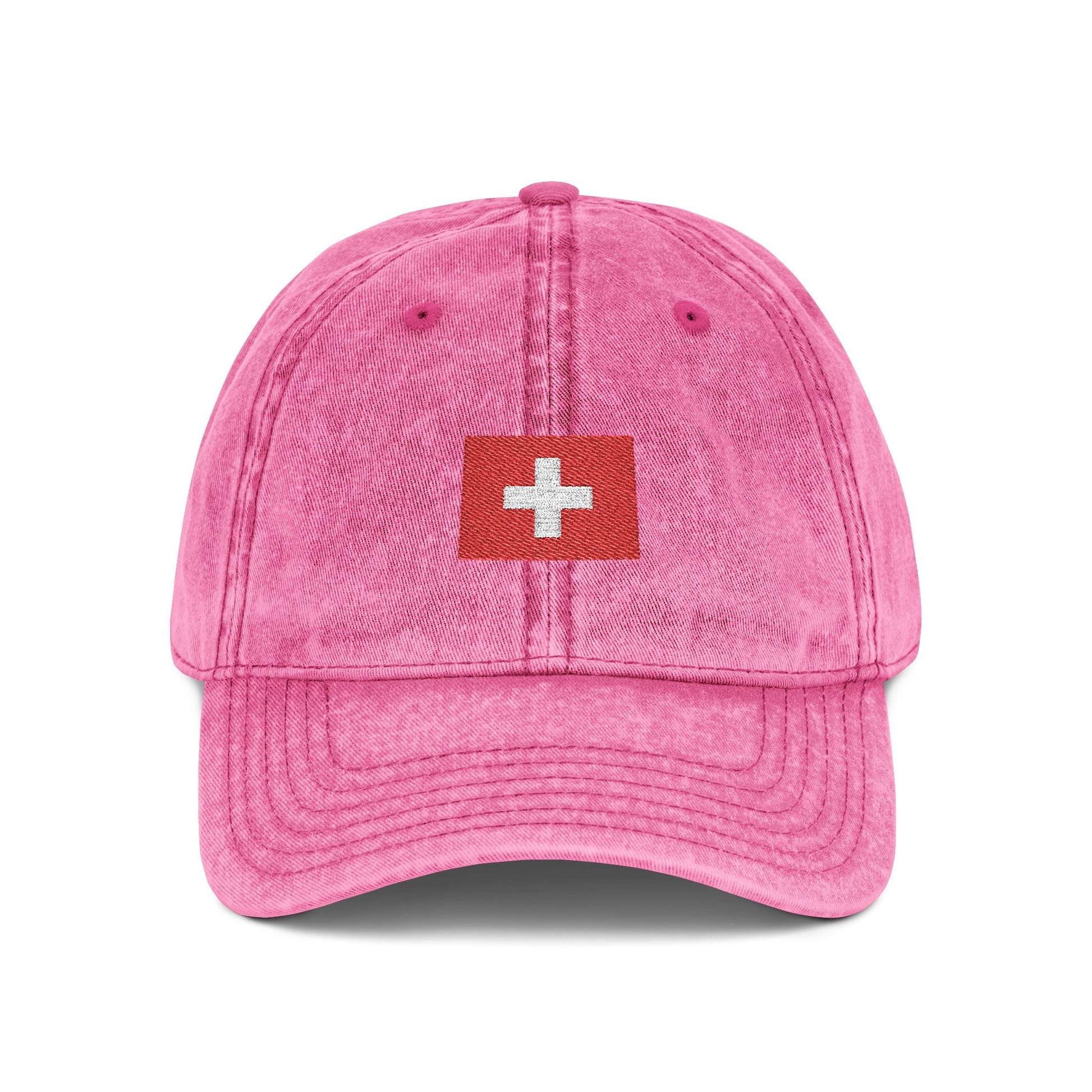 Red Vintage Embroidered Cross Cap - Washed Baseball Hat Hats Printify One size Pink