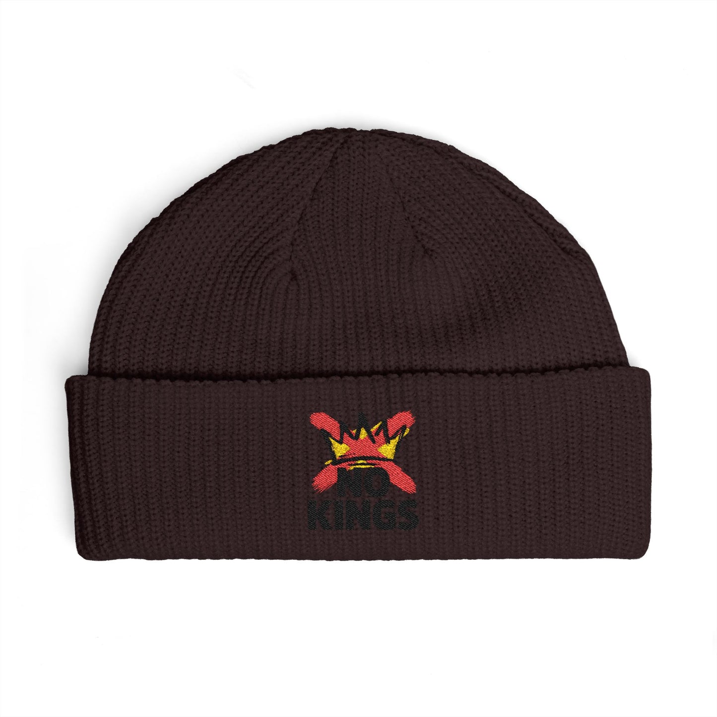 Cuff Beanie — 'No Kings' Streetwear Embroidered Beanie Hats Printify One size Plum