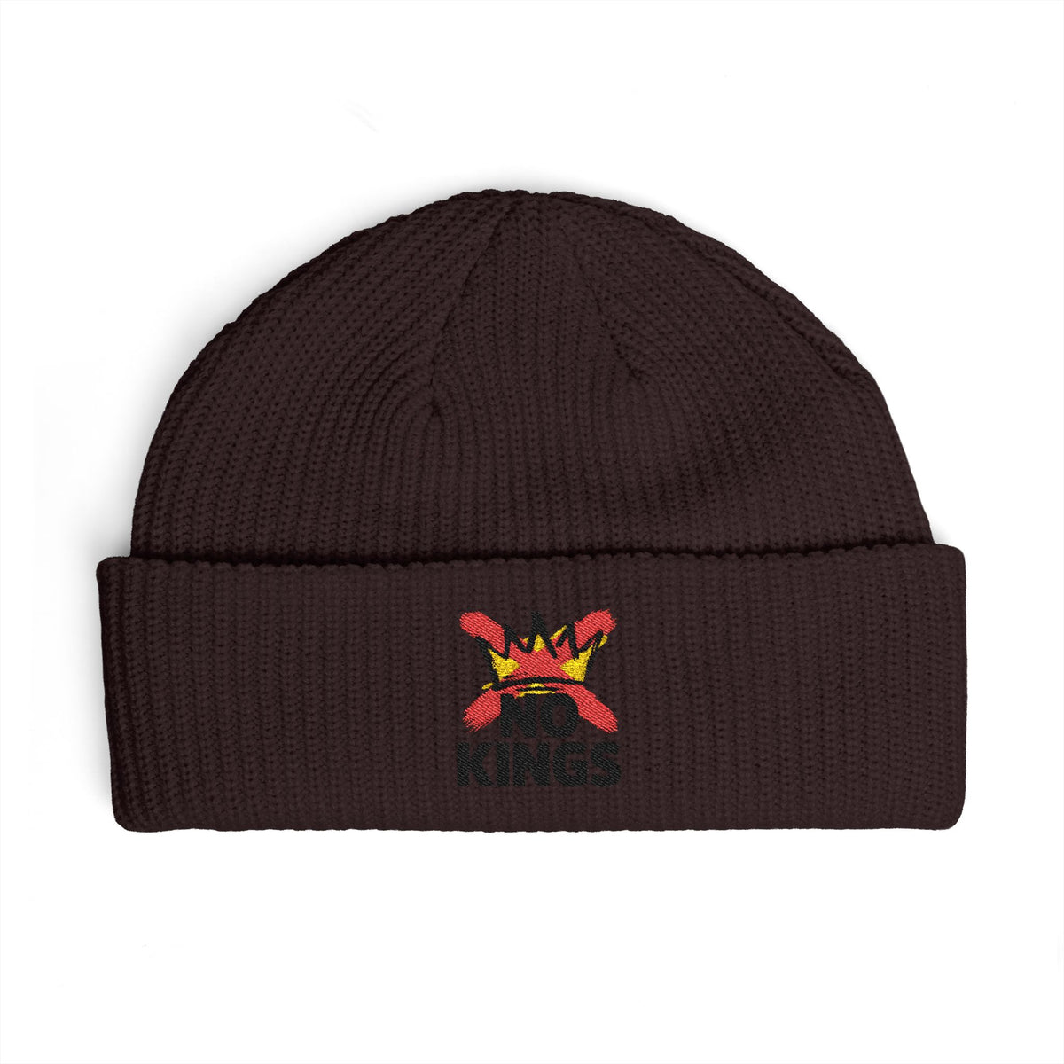 Cuff Beanie — 'No Kings' Streetwear Embroidered Beanie Hats Printify One size Plum