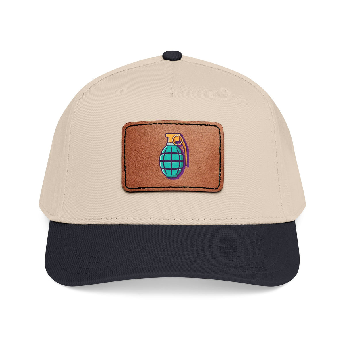Leather Patch Baseball Cap — Retro Grenade Patch Hat