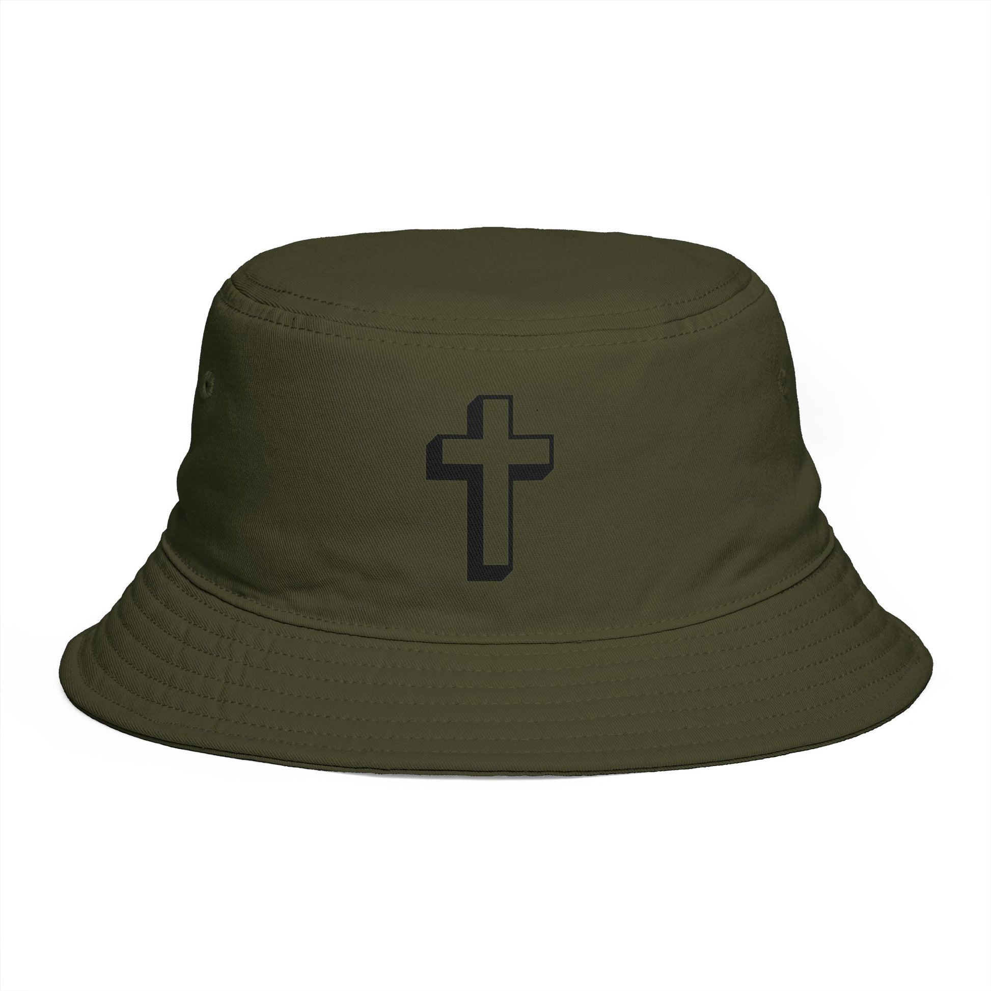 Christian Cross Bucket Hat — Minimal Faith Brown Sun Hat Hats Printify One size Army