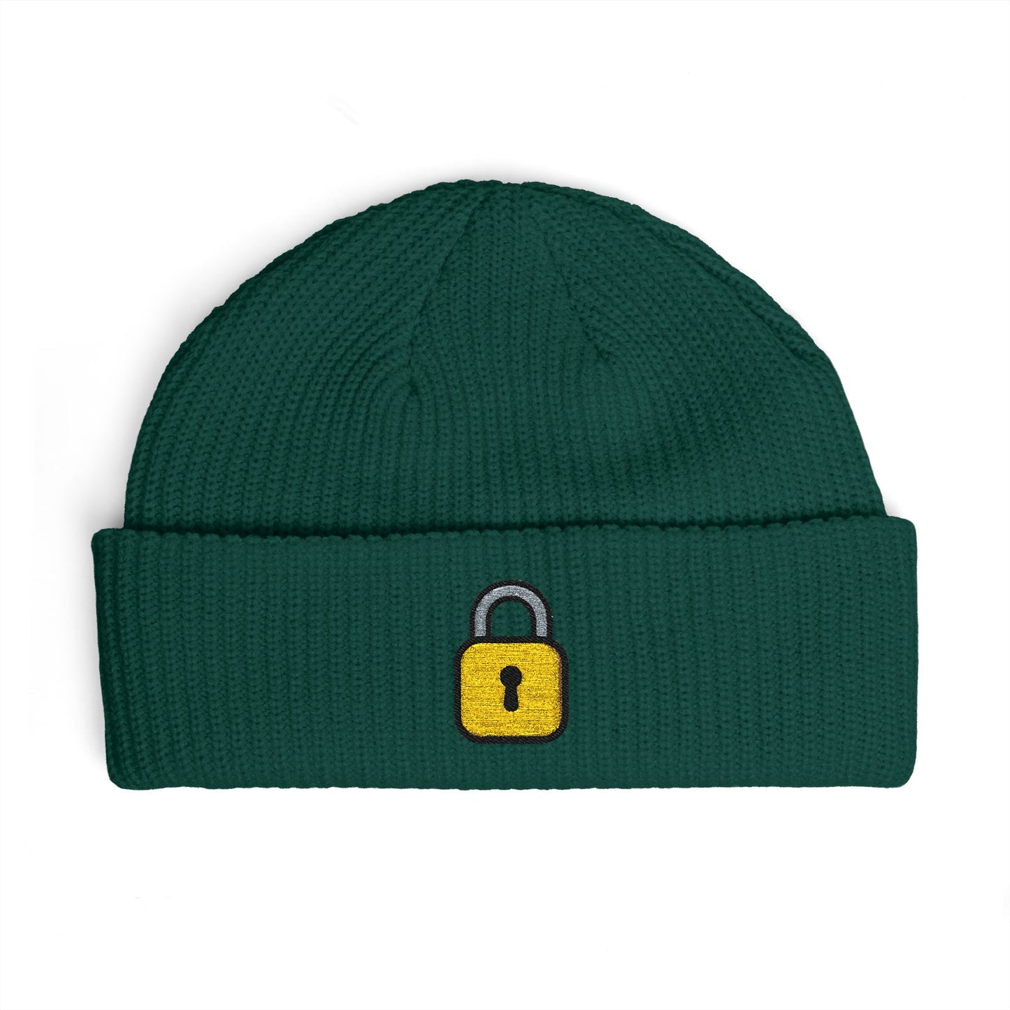 Embroidered Lock Cuff Beanie – Secure Padlock Knit Hat Hats Printify