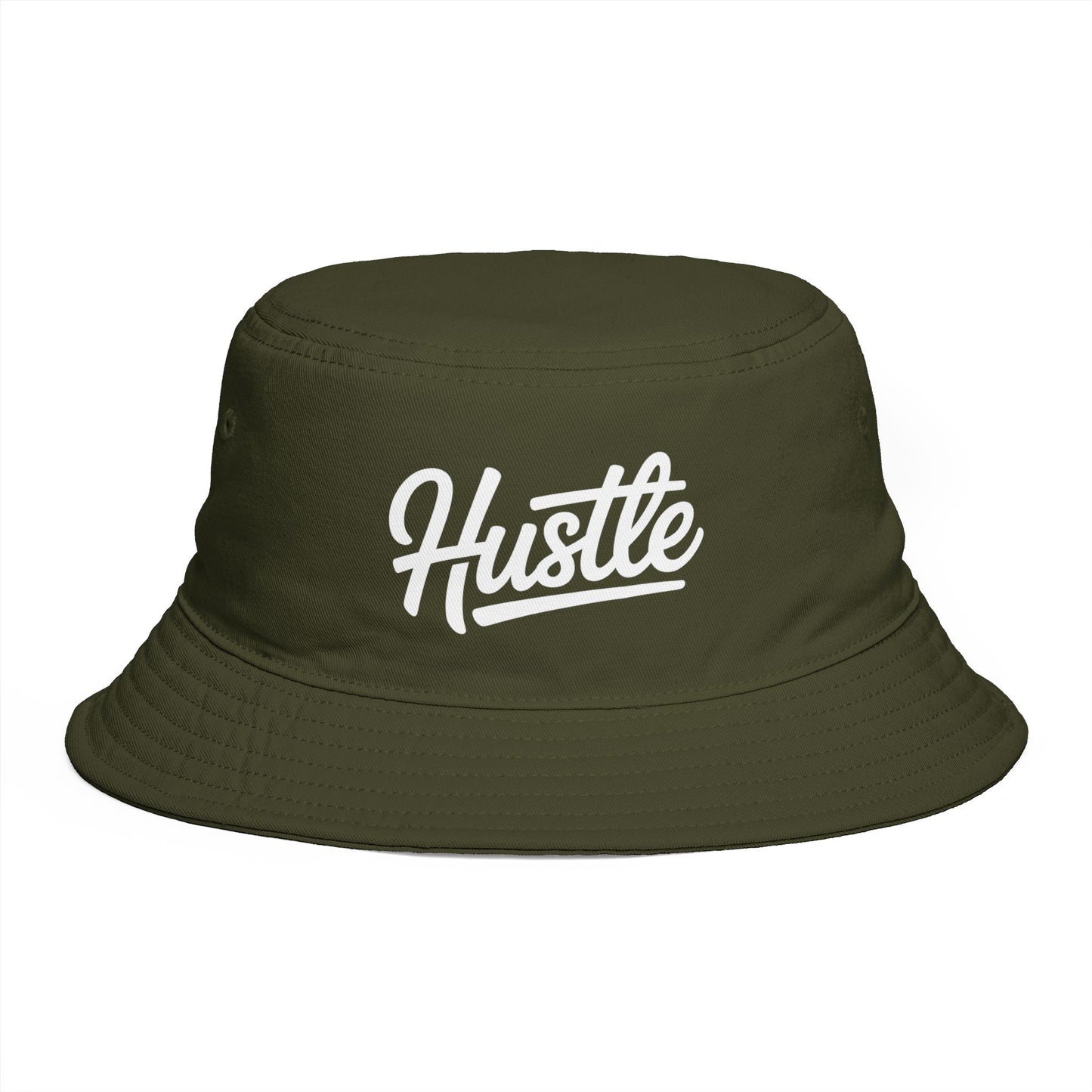 Hustle Embroidered Bucket Hat — Retro Script Streetwear Cap Hats Printify One size Army