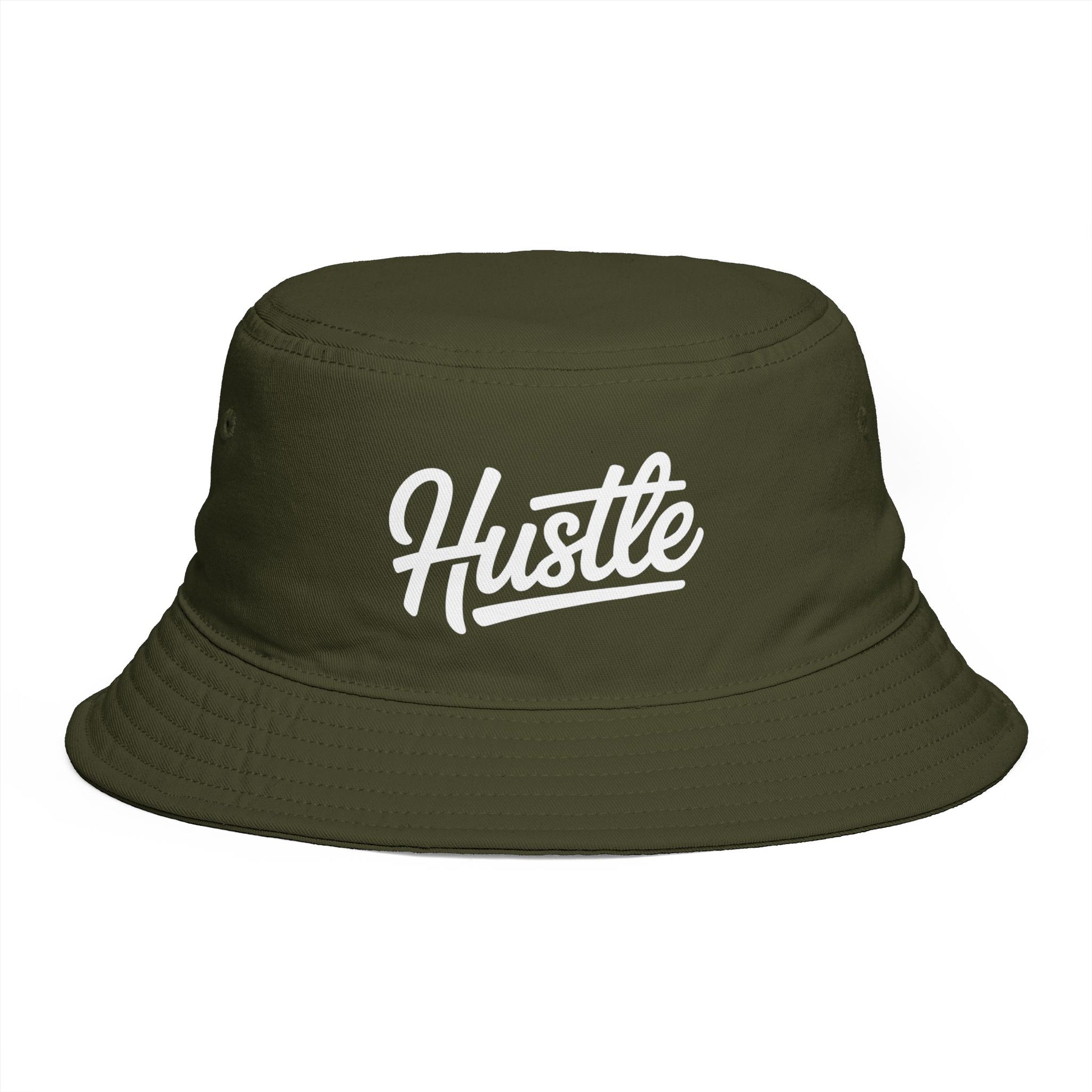 Hustle Embroidered Bucket Hat — Retro Script Streetwear Cap Hats Printify One size Army