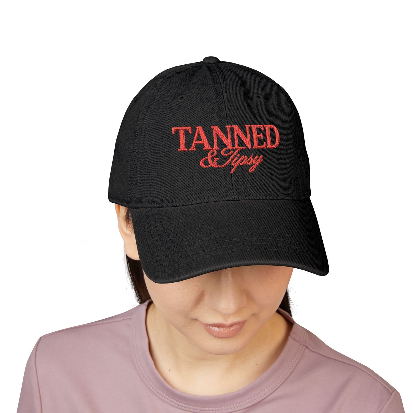 Tanned & Tipsy Embroidered Hat — Casual Denim Cap for Beach Days & Vacations
