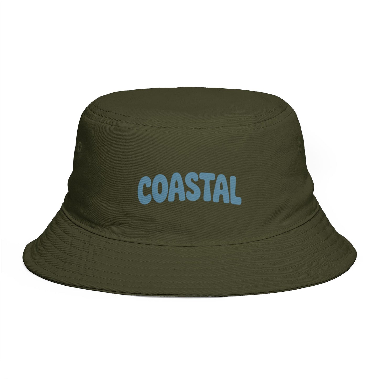 Coastal Bucket Hat — Brown Beach Sun Hat with 'COASTAL' Retro Text Hats Printify One size Army