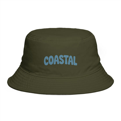 Coastal Bucket Hat — Brown Beach Sun Hat with 'COASTAL' Retro Text Hats Printify One size Army