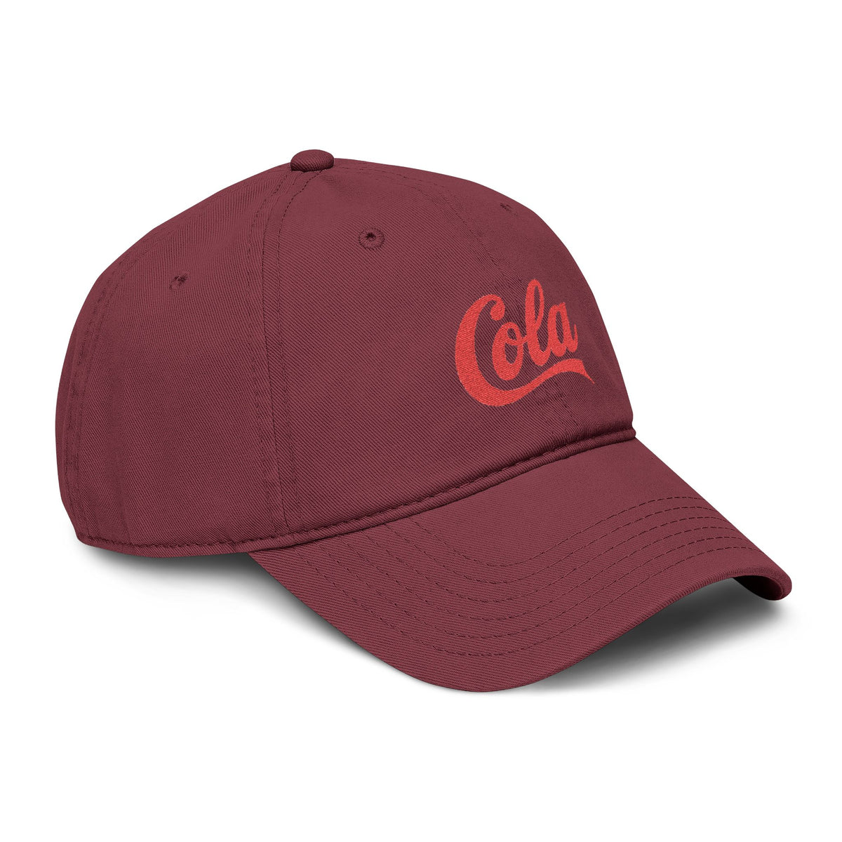 Washed Cotton Baseball Cap with Retro "Cola" Script Embroidery
