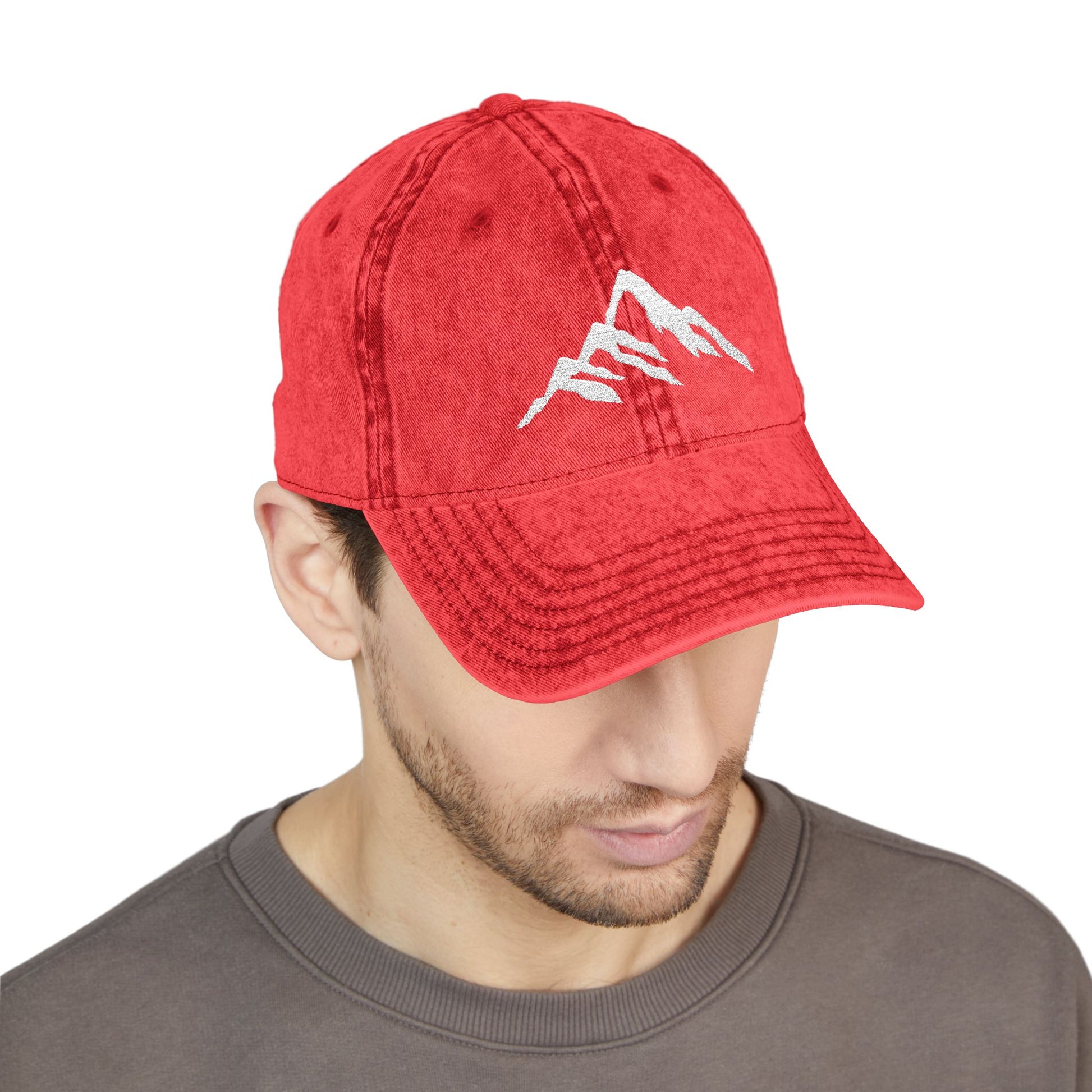 Vintage Embroidered Mountain Cap — Washed Red Dad Hat Hats Printify