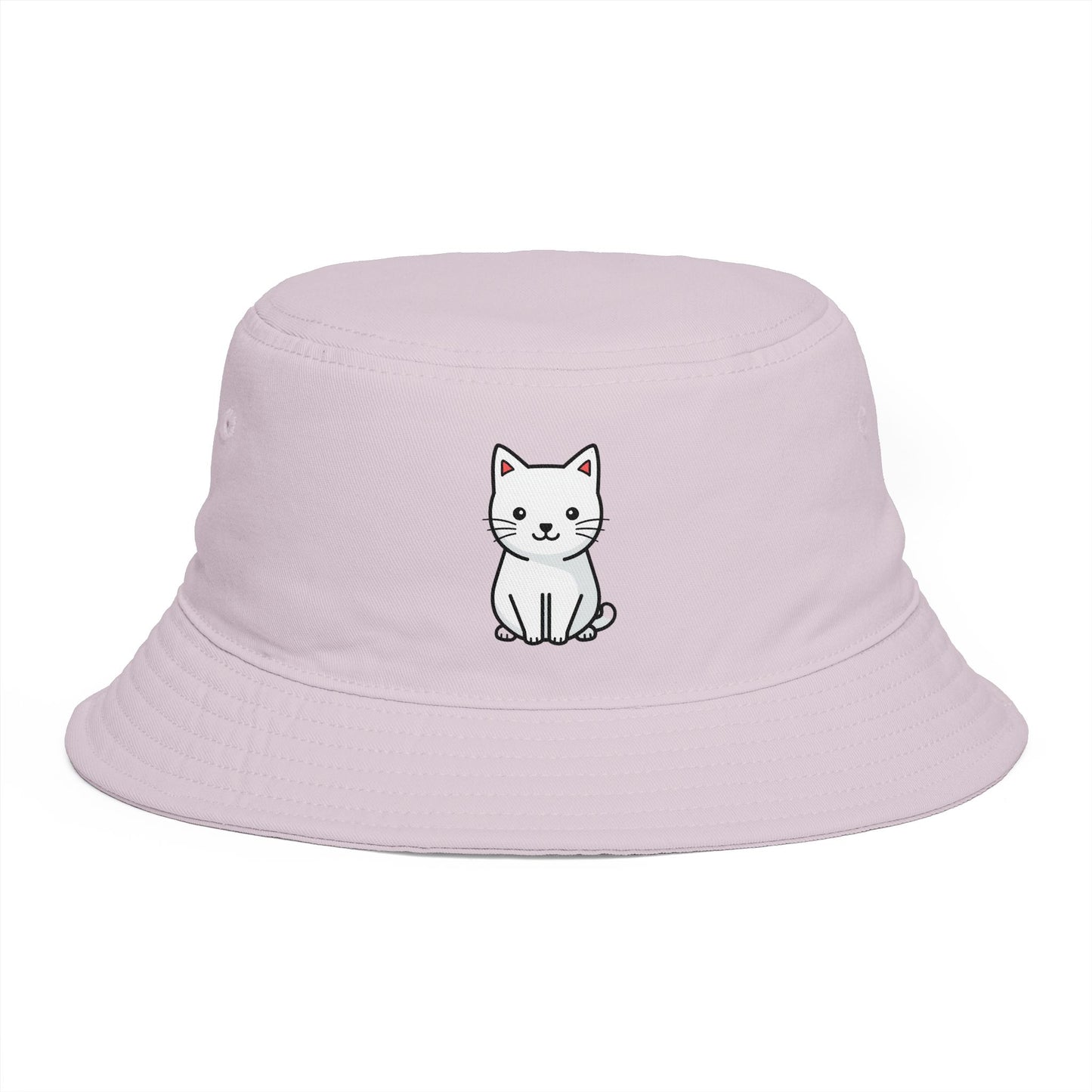 Brown Bucket Hat with Cute White Cat Embroidery — Casual Cat Lover Accessory Hats Printify One size Orchid