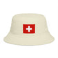 Swiss Cross Brown Bucket Hat — Alpine Flag Patch Sun Hat Hats Printify