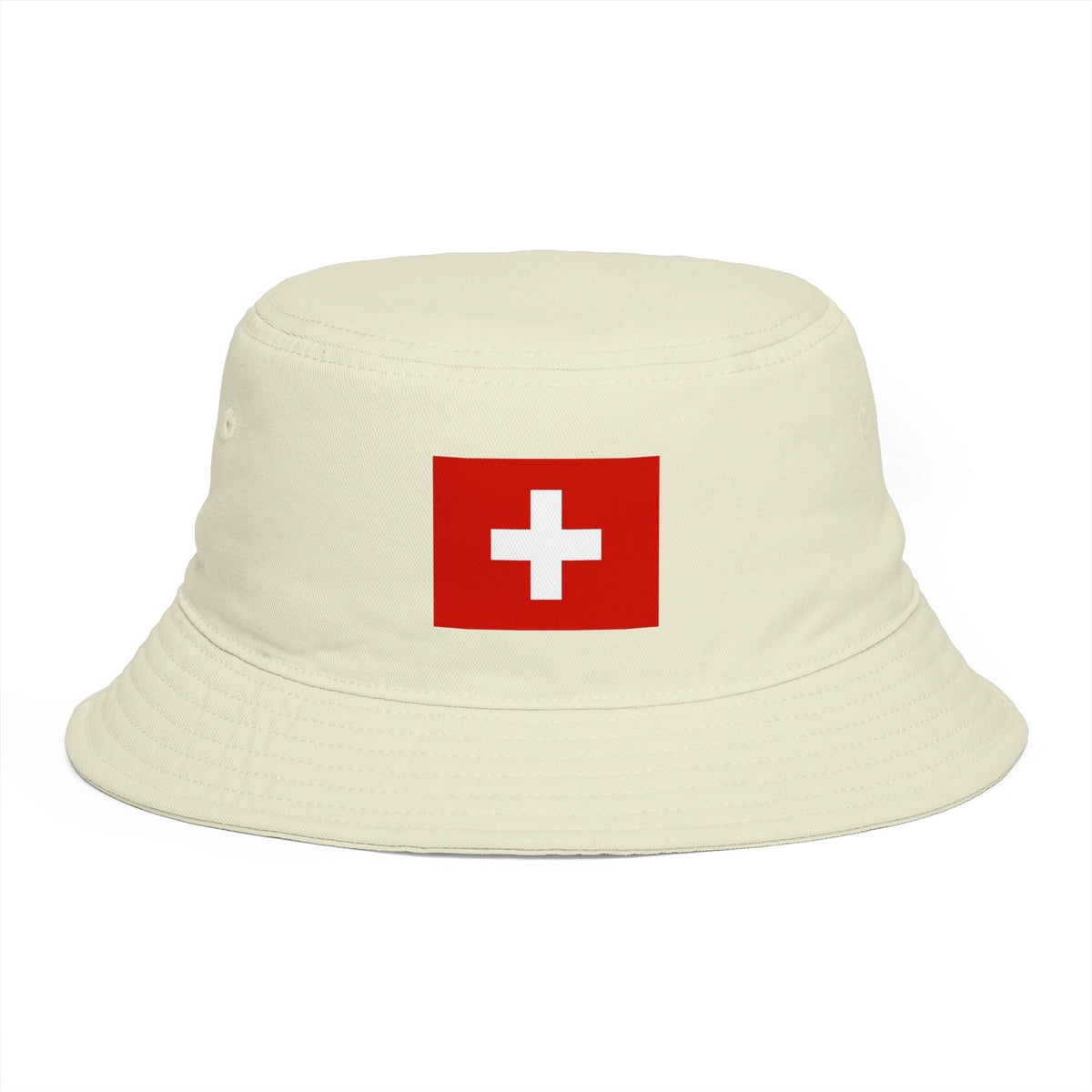 Swiss Cross Brown Bucket Hat — Alpine Flag Patch Sun Hat Hats Printify