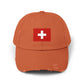 Swiss Flag Distressed Cap — Vintage Red Cross Baseball Hat Hats Printify Burnt Orange One size