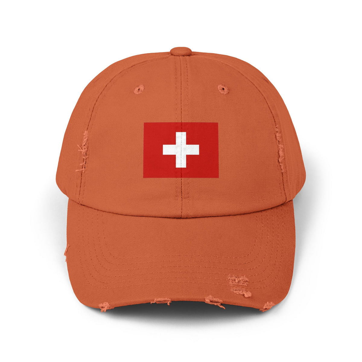 Swiss Flag Distressed Cap — Vintage Red Cross Baseball Hat Hats Printify Burnt Orange One size