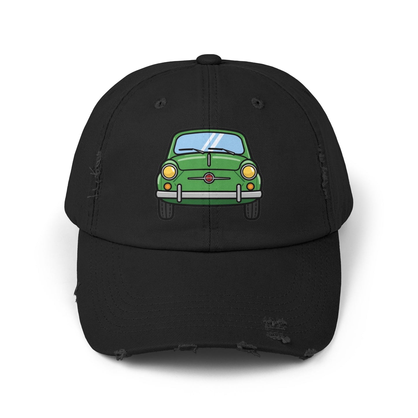 Distressed Cap — Retro Green Car Graphic Hat Hats Printify Black One size