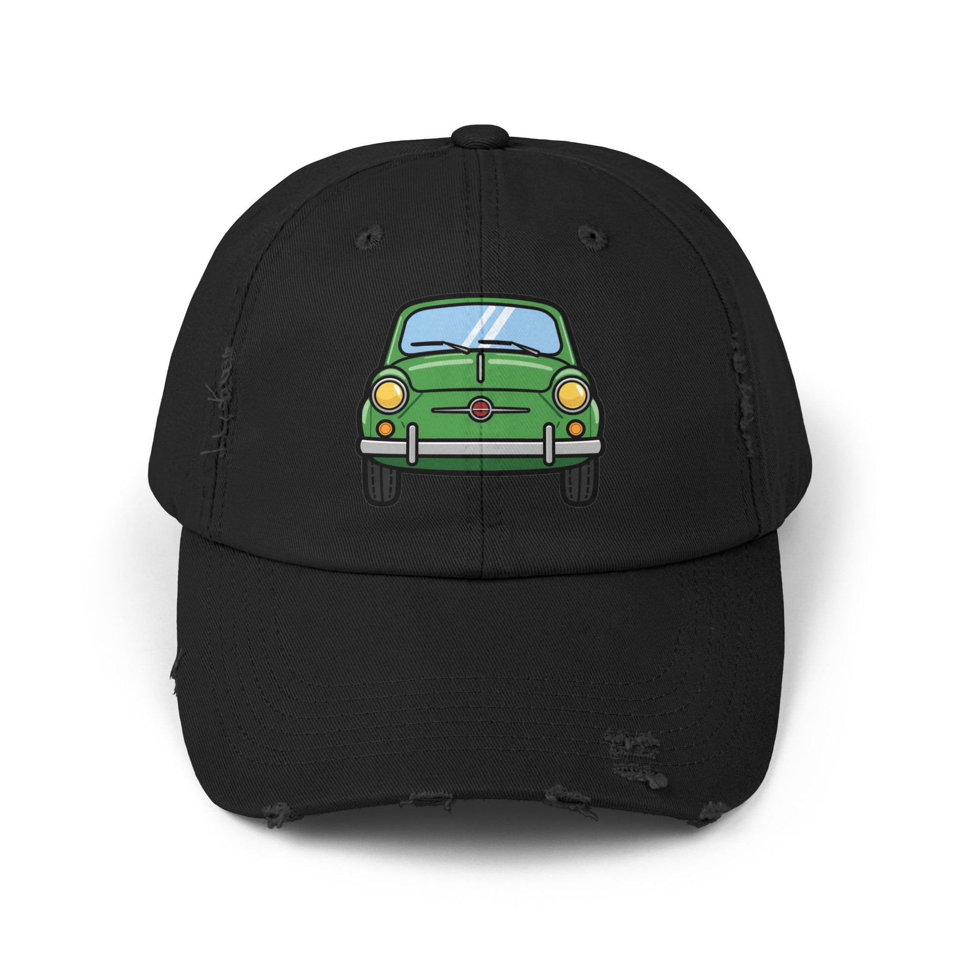 Distressed Cap — Retro Green Car Graphic Hat Hats Printify Black One size