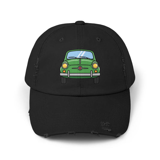 Distressed Cap — Retro Green Car Graphic Hat Hats Printify Black One size