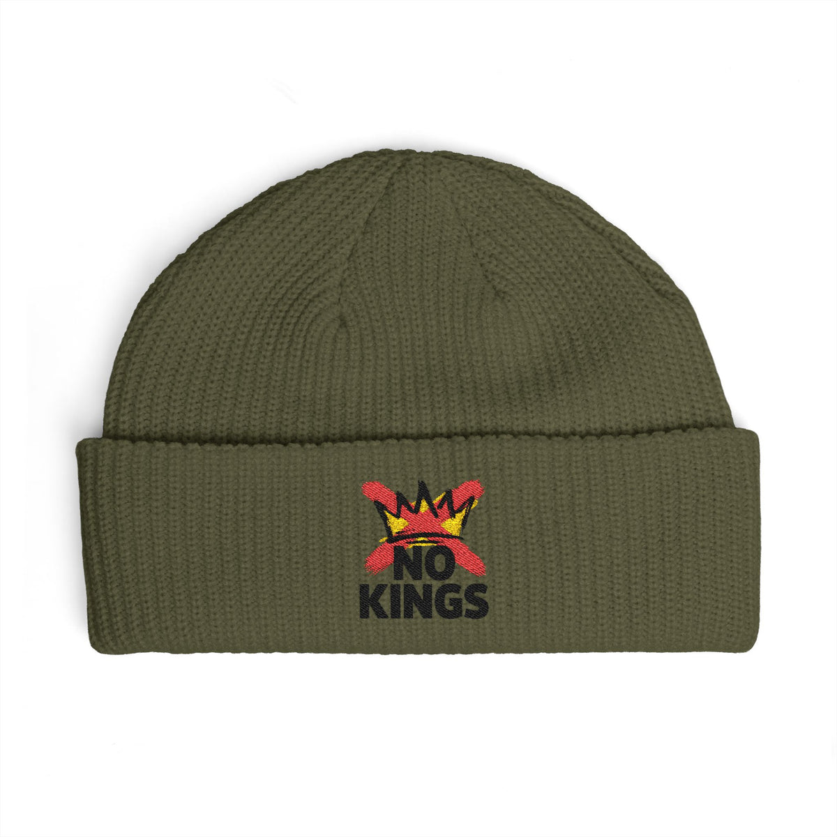 Cuff Beanie — 'No Kings' Streetwear Embroidered Beanie Hats Printify One size Army