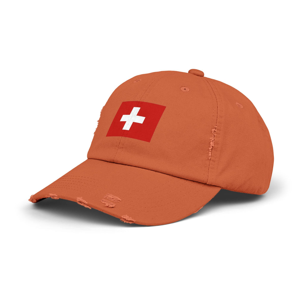 Swiss Flag Distressed Cap — Vintage Red Cross Baseball Hat Hats Printify