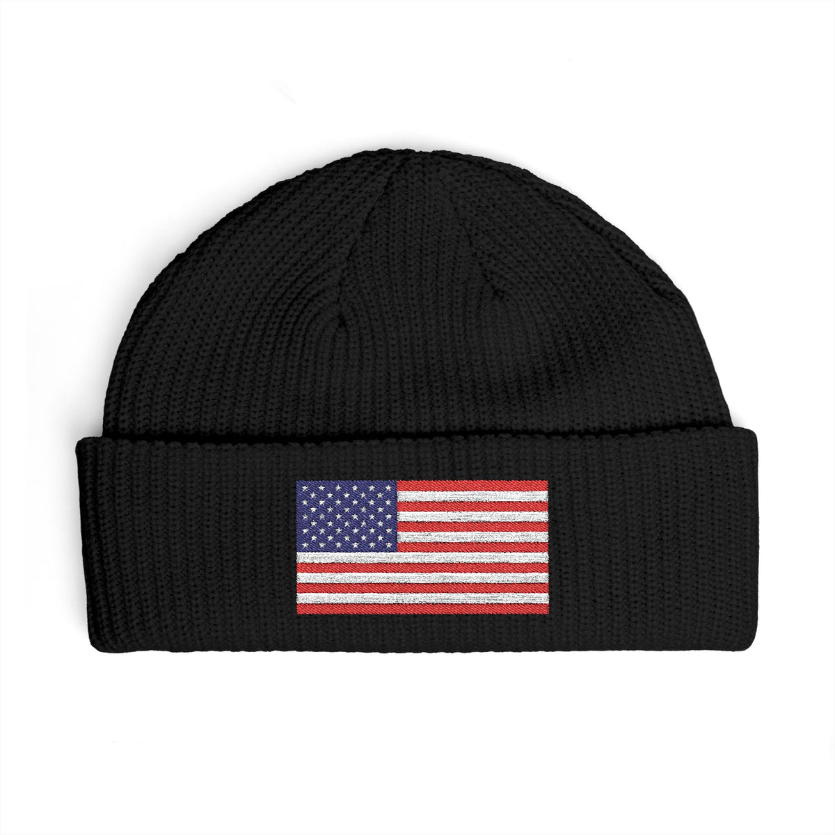 American Flag Cuff Beanie – Embroidered USA Knit Hat Hats Printify One size Black
