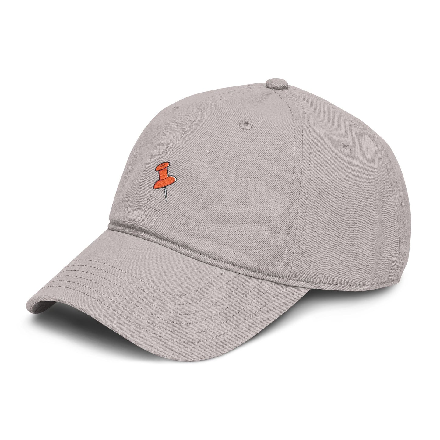 Washed Baseball Cap with Tiny Orange Pushpin Embroidery — Casual Everyday Hat Hats Printify