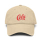 Washed Cotton Baseball Cap with Retro "Cola" Script Embroidery Hats Printify One size Khaki