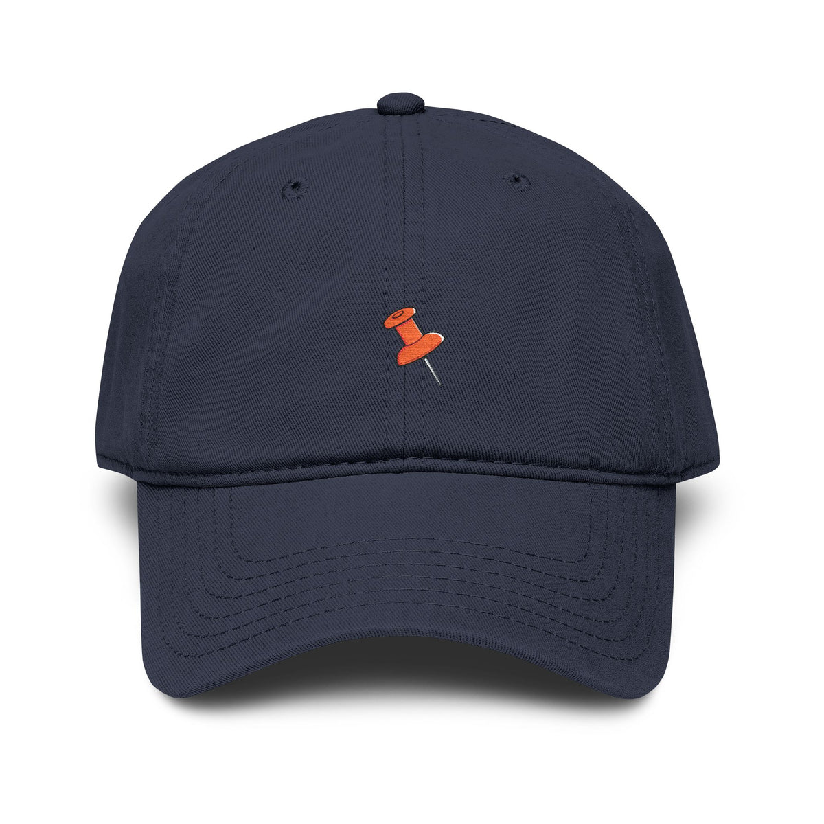 Washed Baseball Cap with Tiny Orange Pushpin Embroidery — Casual Everyday Hat Hats Printify One size Navy