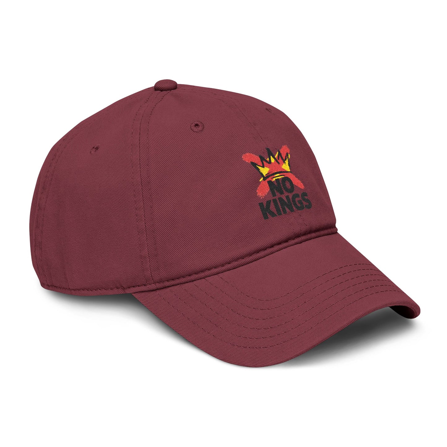 No Kings Washed Baseball Cap — Distressed Crown Embroidered Hat