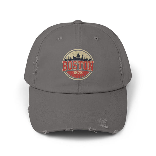 Boston Distressed Cap - Vintage City Skyline Dad Hat (1978) Hats Printify Nickel One size