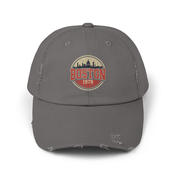 Boston Distressed Cap - Vintage City Skyline Dad Hat (1978) Hats Printify Nickel One size