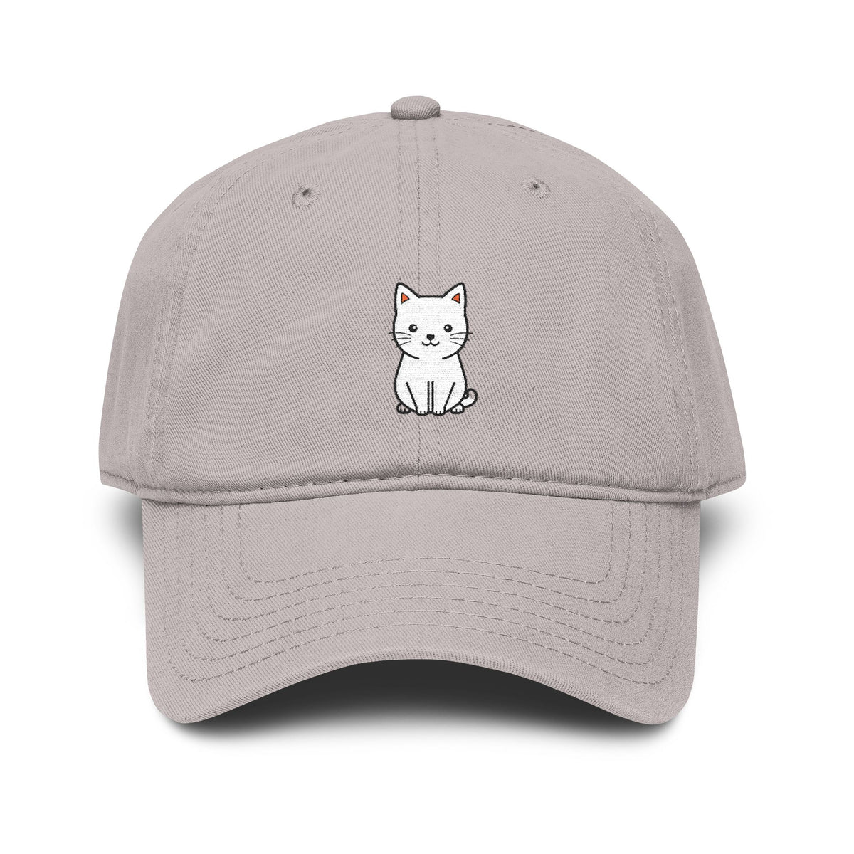 Washed Baseball Cap — Cute White Sitting Cat Embroidered Hat Hats Printify One size Gray
