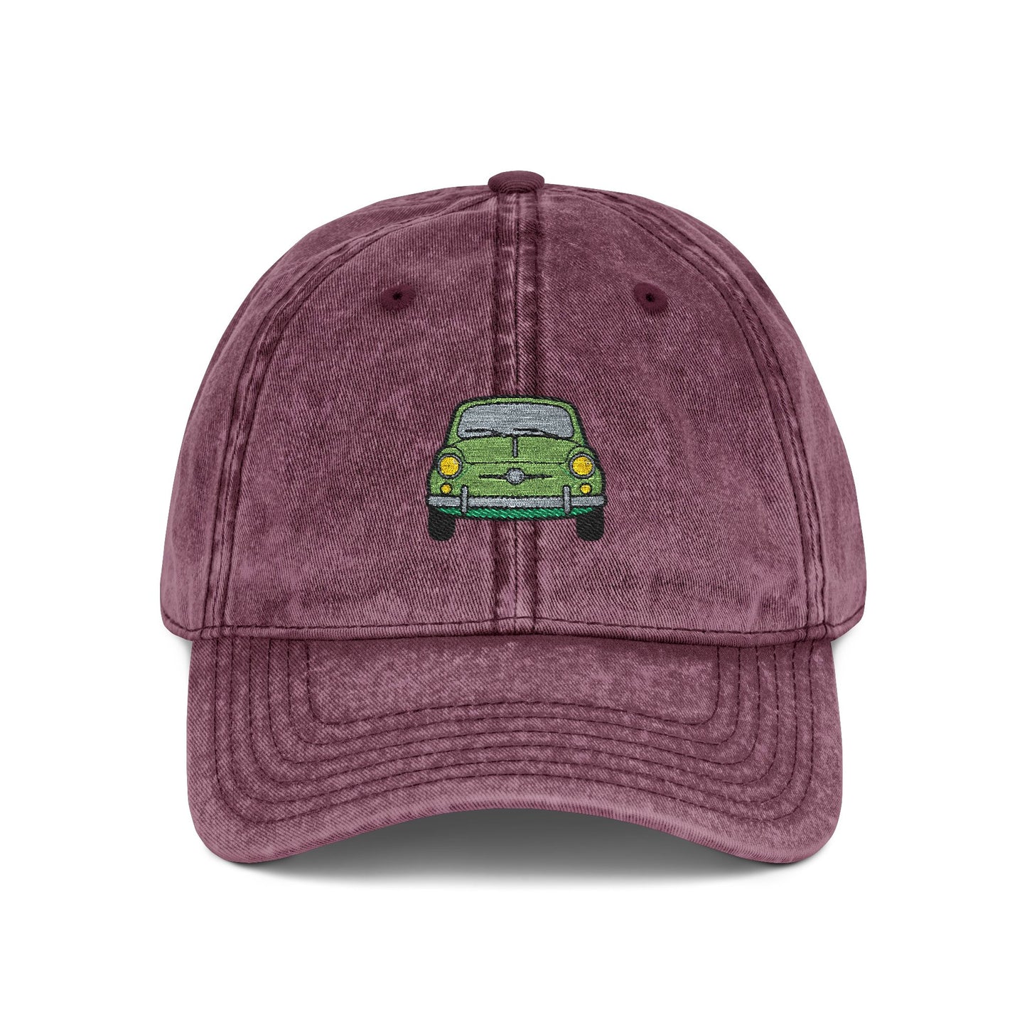 Embroidered Vintage Car Cap — Distressed Retro Baseball Hat Hats Printify One size Maroon