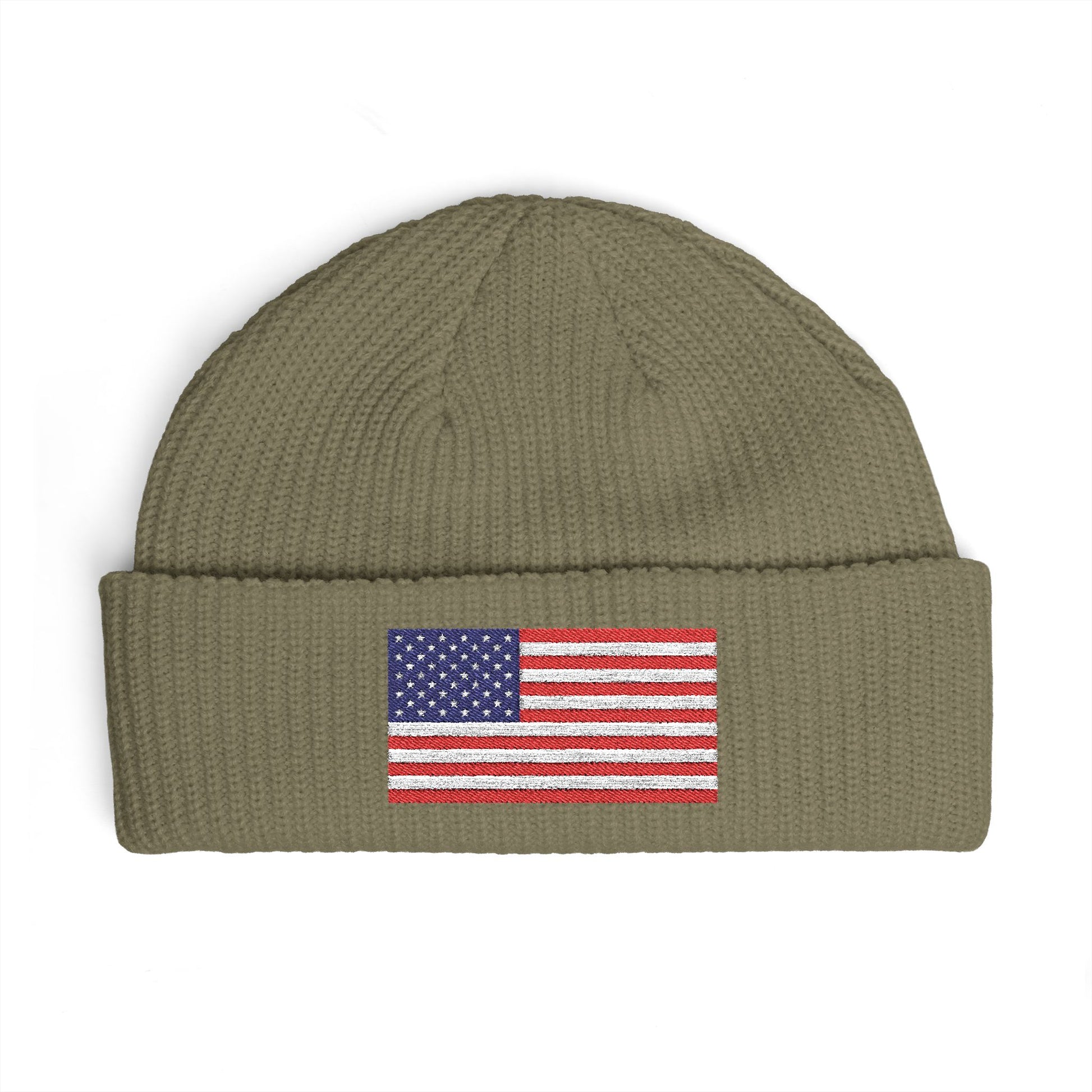 American Flag Cuff Beanie – Embroidered USA Knit Hat Hats Printify One size Eucalyptus