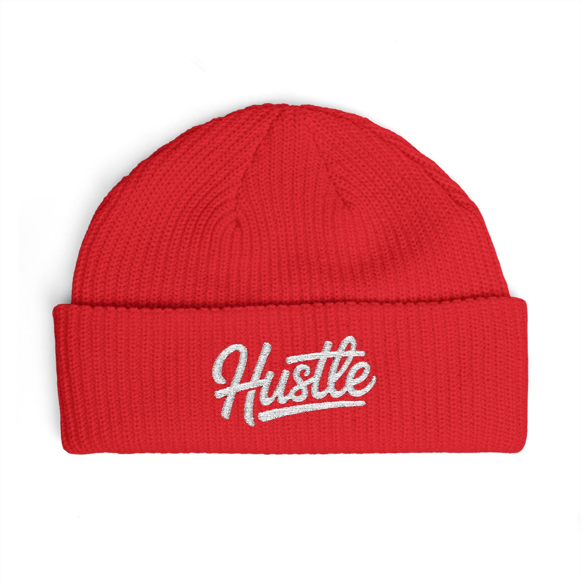 Hustle Cuff Beanie – Embroidered Knit Winter Hat Hats Printify One size Red