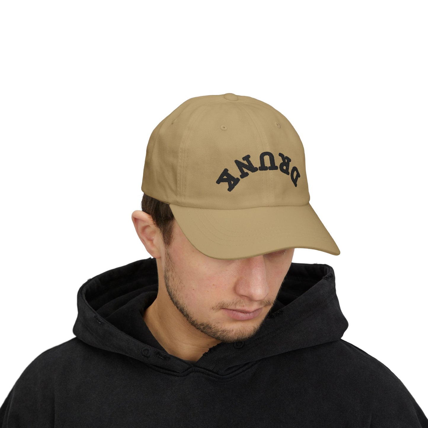 Dad Cap – 'DRUNK' Arch Embroidered White Baseball Hat