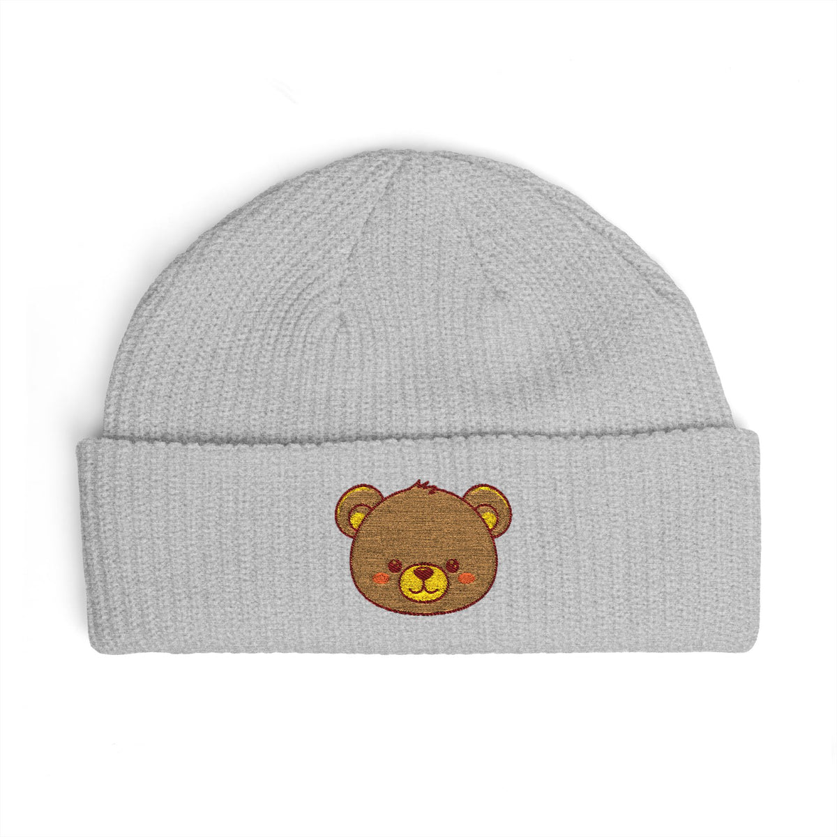 Embroidered Teddy Cuff Beanie — Cute Sequin Bear Knit Hat Hats Printify One size Athletic Heather