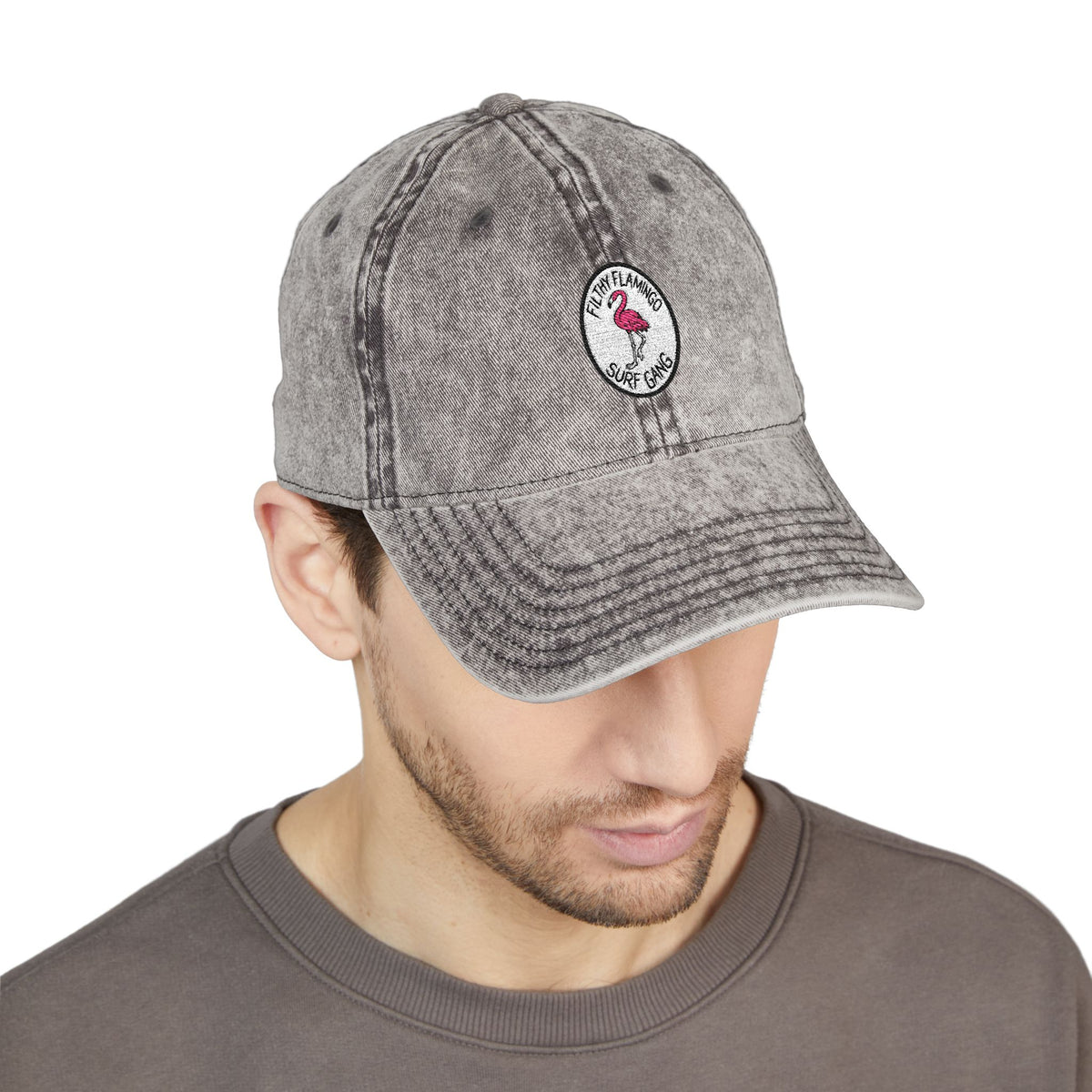 Vintage Embroidered Flamingo Cap — Washed Red Baseball Hat Hats Printify