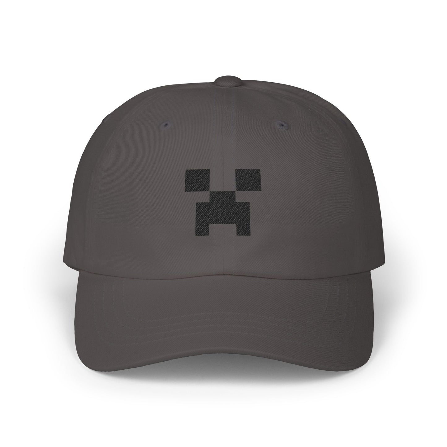 Pixel Creeper Face Cap | Classic Dad Cap, Gaming Dad Hat Hats Printify Dark Grey One size