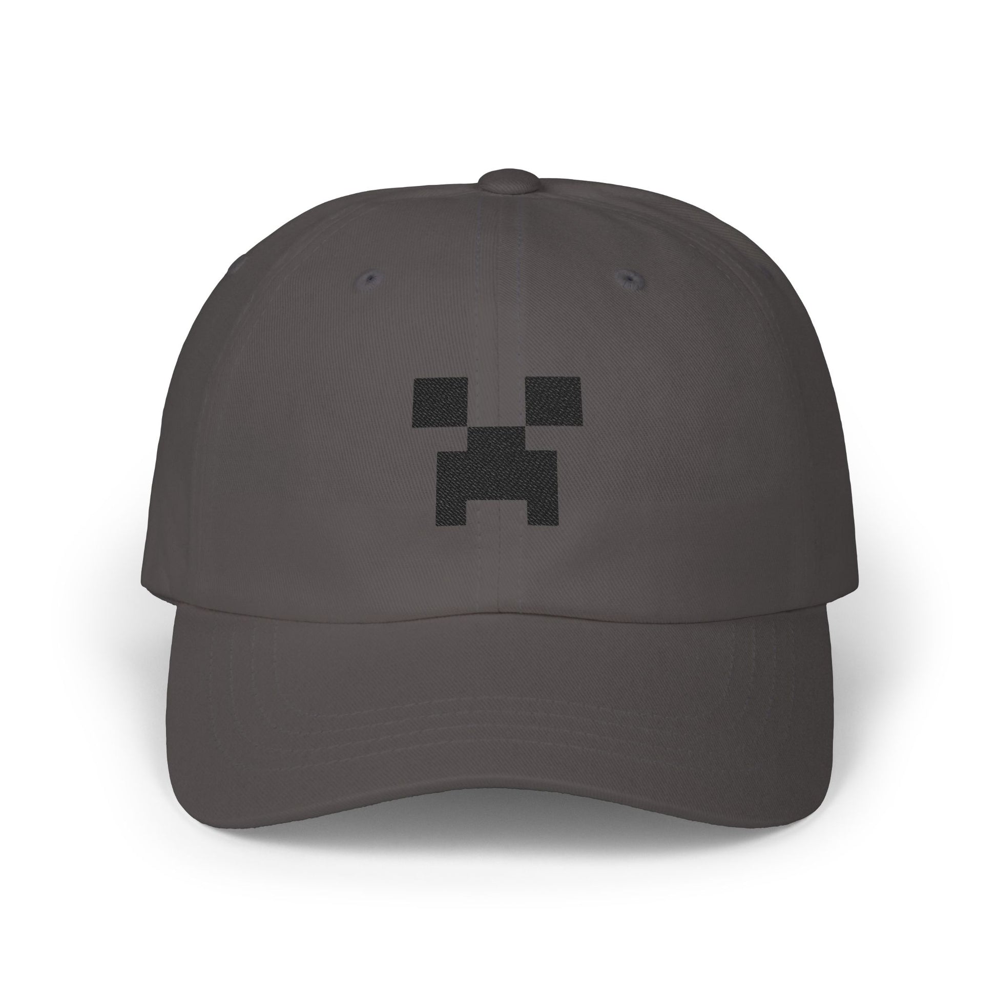 Pixel Creeper Face Cap | Classic Dad Cap, Gaming Dad Hat Hats Printify Dark Grey One size
