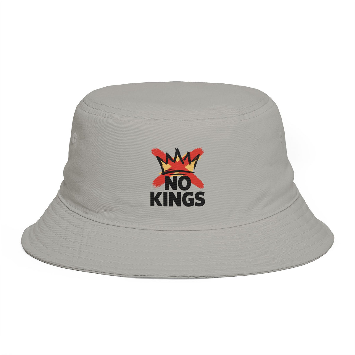 No Kings Bucket Hat — Rebellious Crown Graphic Cotton Bucket Hat Hats Printify One size Storm