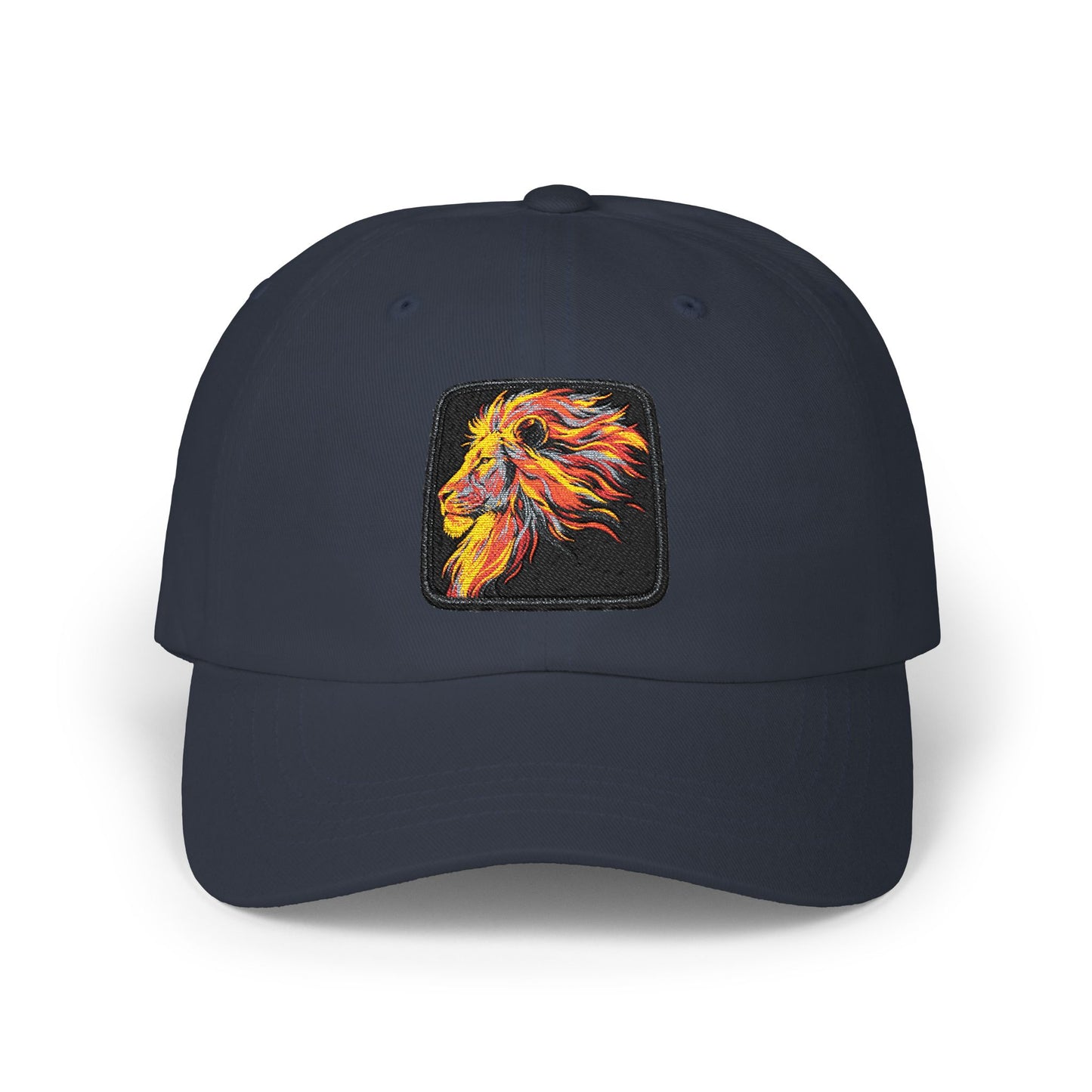 Dad Cap — Embroidered Fiery Lion Patch Baseball Hat Hats Printify One size Navy