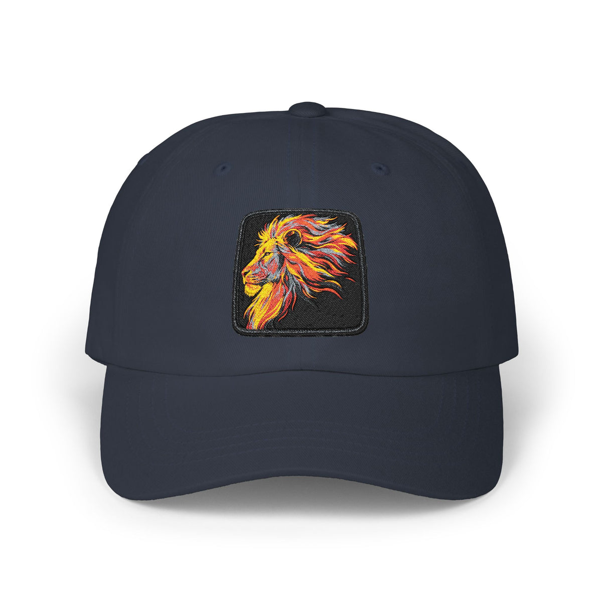 Dad Cap — Embroidered Fiery Lion Patch Baseball Hat Hats Printify One size Navy