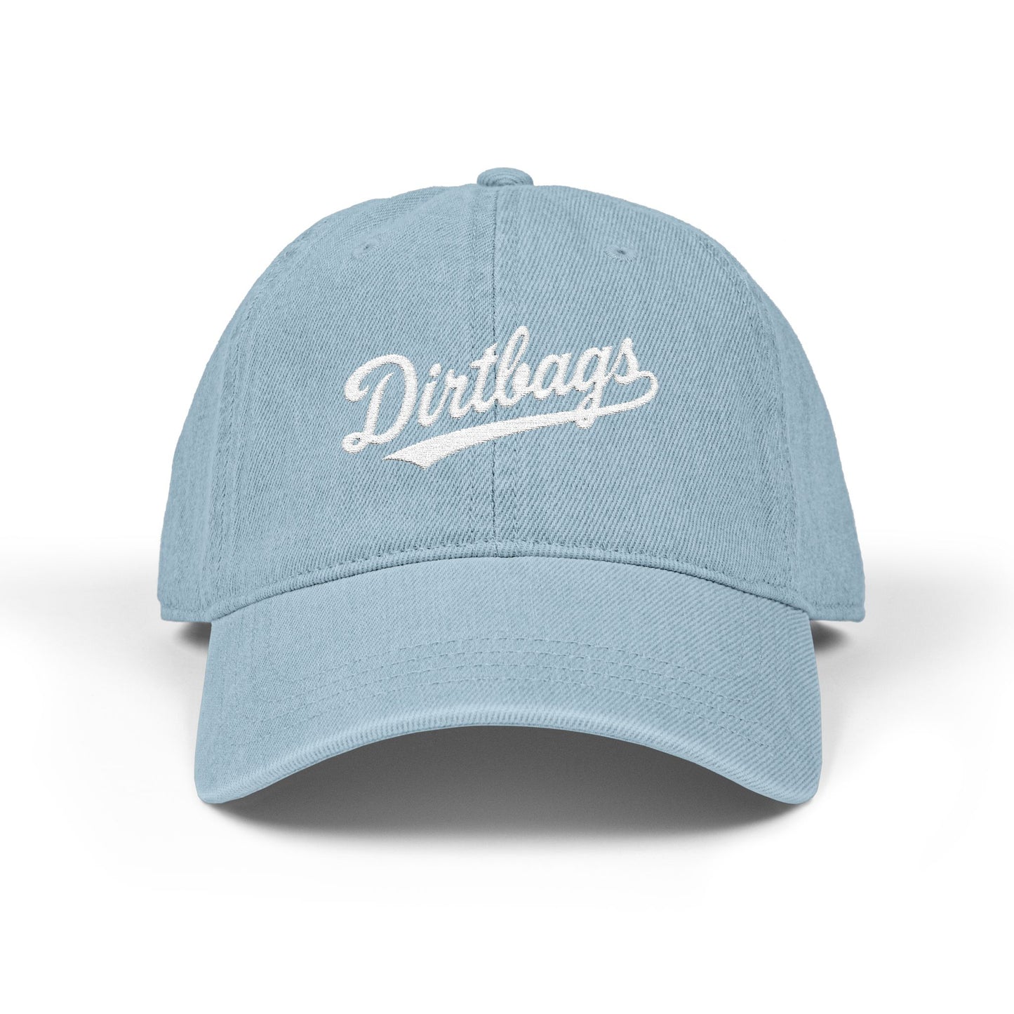 Dirtbags Embroidered Denim Hat – Vintage Script Baseball Cap Hats Printify One size Light Blue