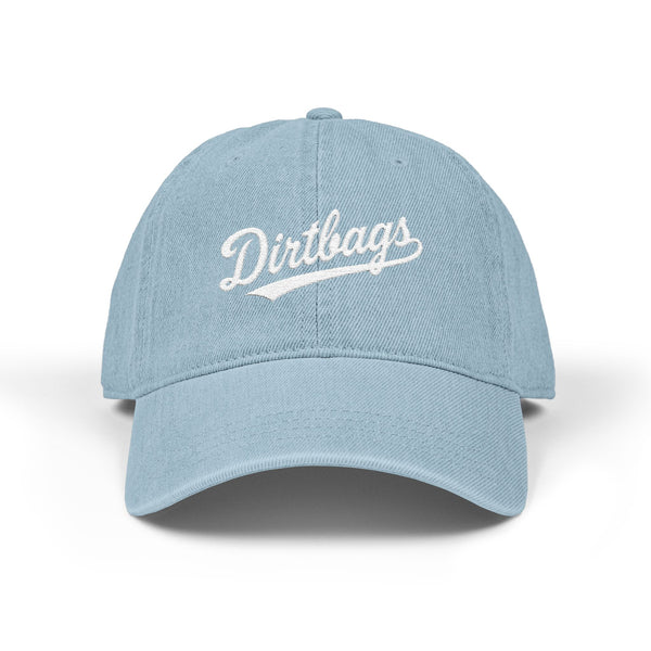 Dirtbags Embroidered Denim Hat – Vintage Script Baseball Cap Hats Printify One size Light Blue