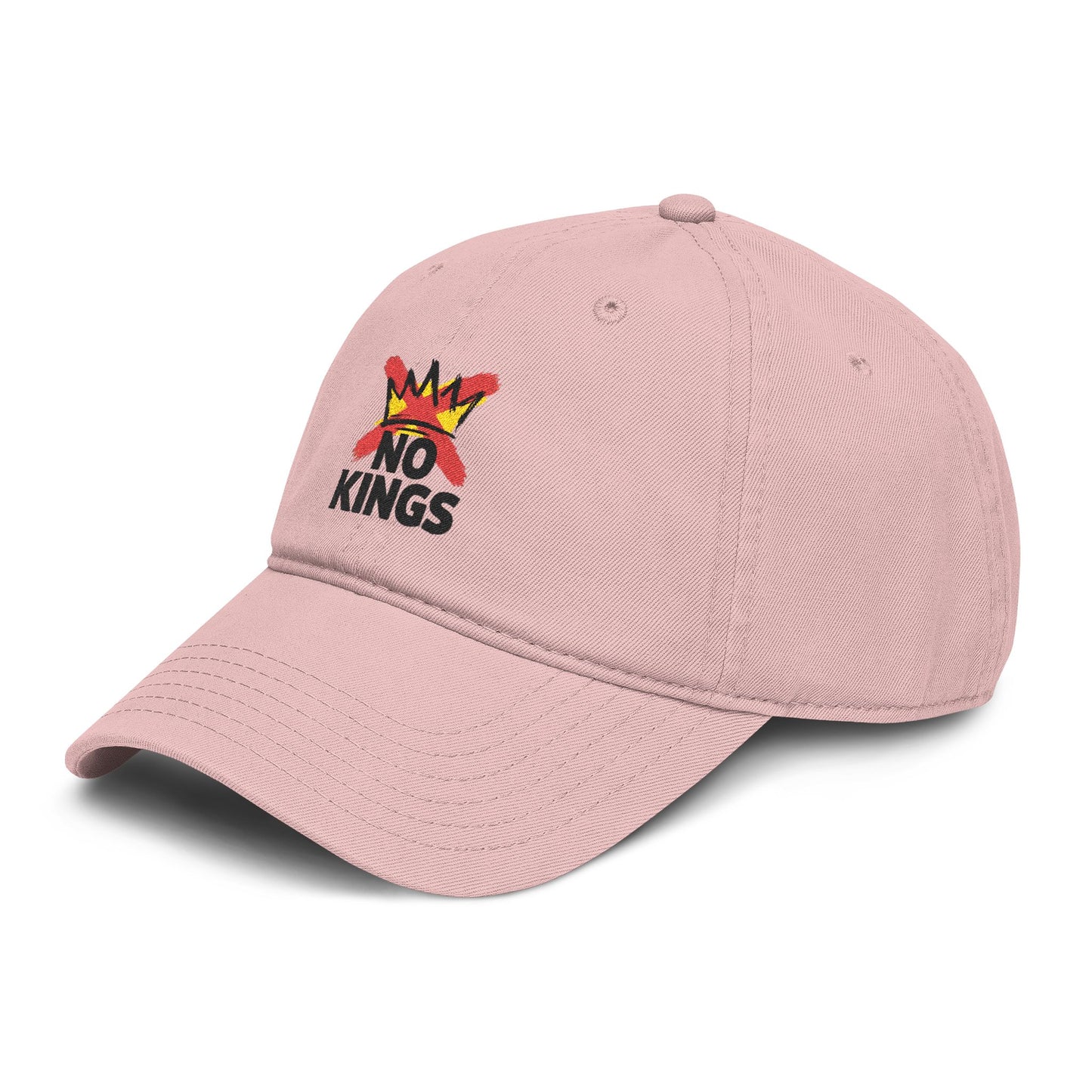 No Kings Washed Baseball Cap — Distressed Crown Embroidered Hat Hats Printify