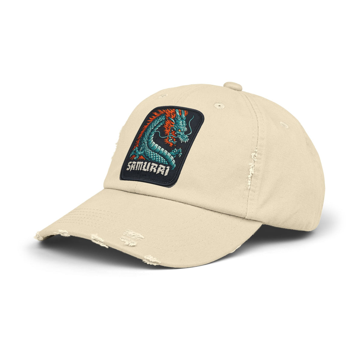 Distressed Samurai Dragon Cap — Vintage Retro Japanese Dragon Baseball Hat Hats Printify Stone One size