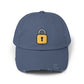 Padlock Distressed Cap — Minimal Lock Embroidered Baseball Hat Hats Printify Scotland Blue One size