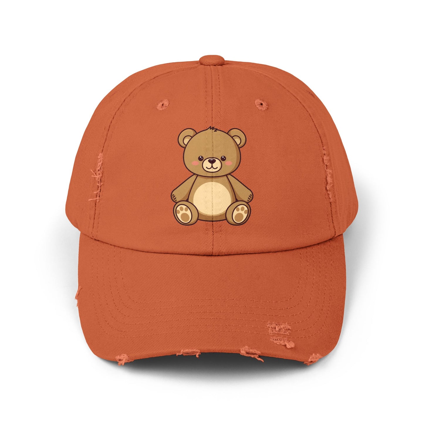 Teddy Bear Distressed Cap — Cute Retro Plush Hat for Casual Wear Hats Printify Burnt Orange One size