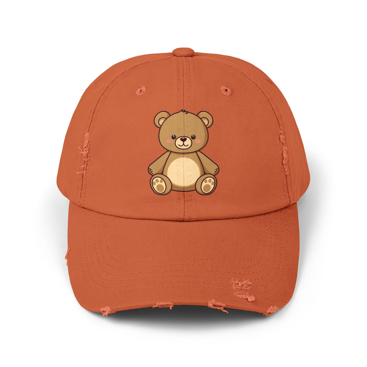 Teddy Bear Distressed Cap — Cute Retro Plush Hat for Casual Wear Hats Printify Burnt Orange One size